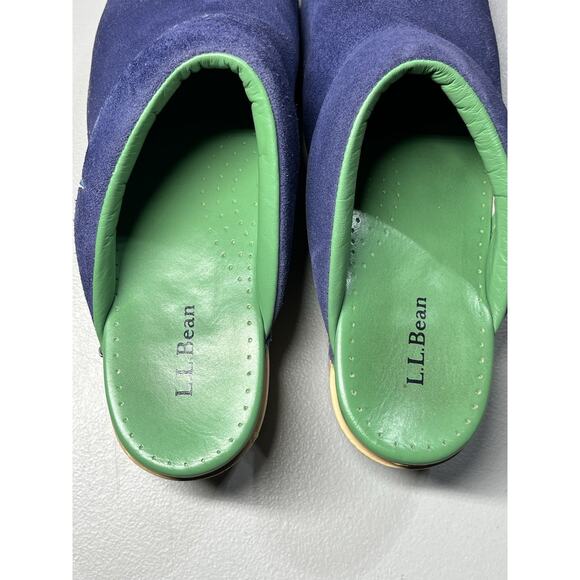 LL Bean Slide Clogs Womens 8 Blue Suede Sailboat Logo Slip On Preppy Coastal - Picture 6 of 13